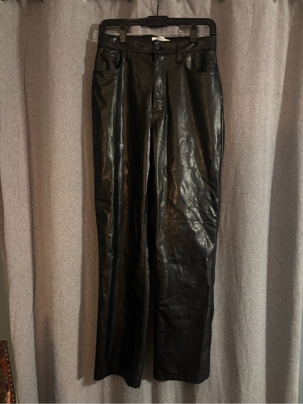 Abercrombie & Fitch Black Faux Leather Straight Pants